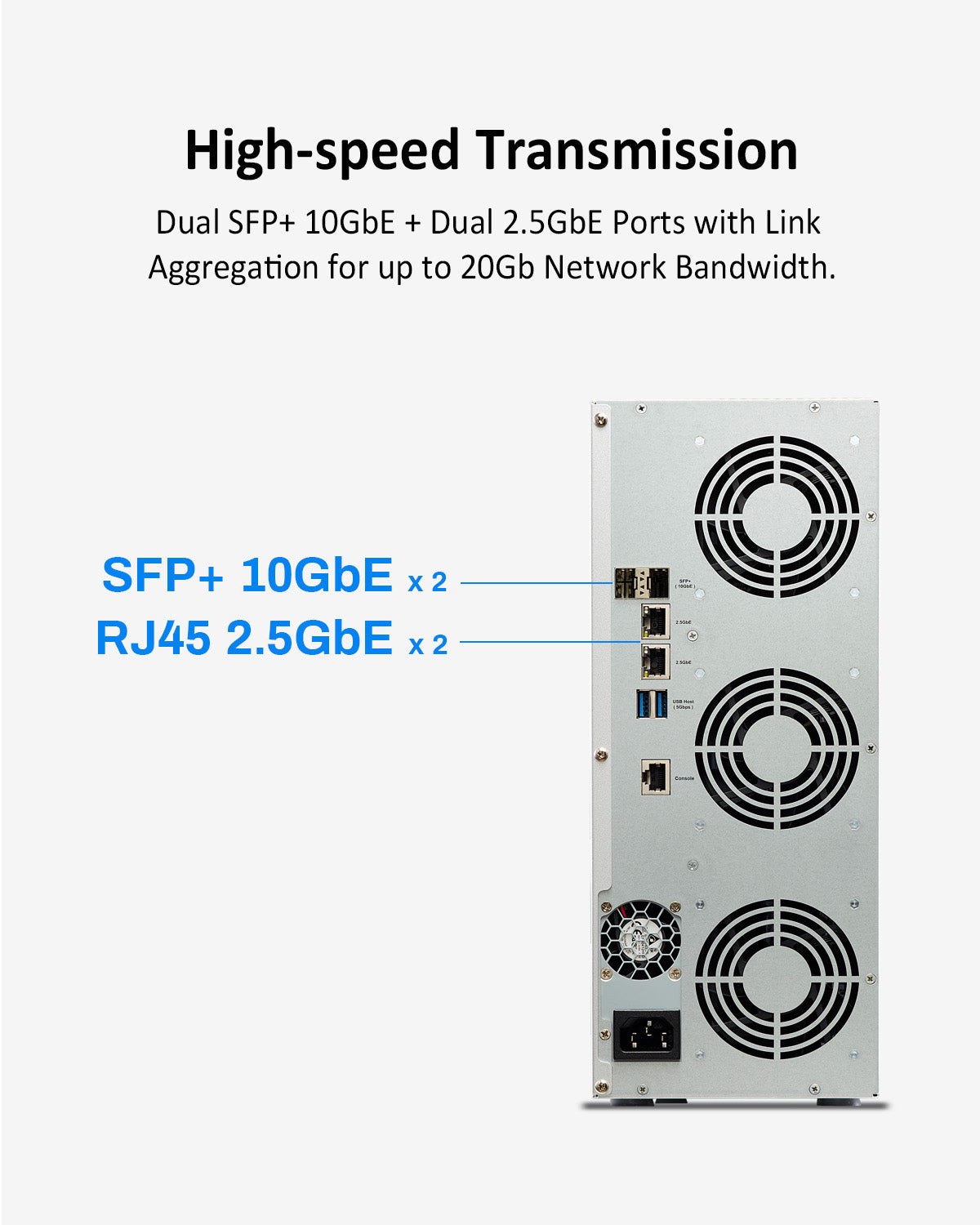 T9-450 9 bahías, 10 Gb, 2 puertos duales de 2,5 GbE, almacenamiento NAS