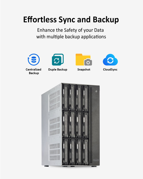T12-450 12 bahías, 10 Gb, doble SFP+, interfaces 10 GbE y doble puerto 2,5 GbE, almacenamiento NAS