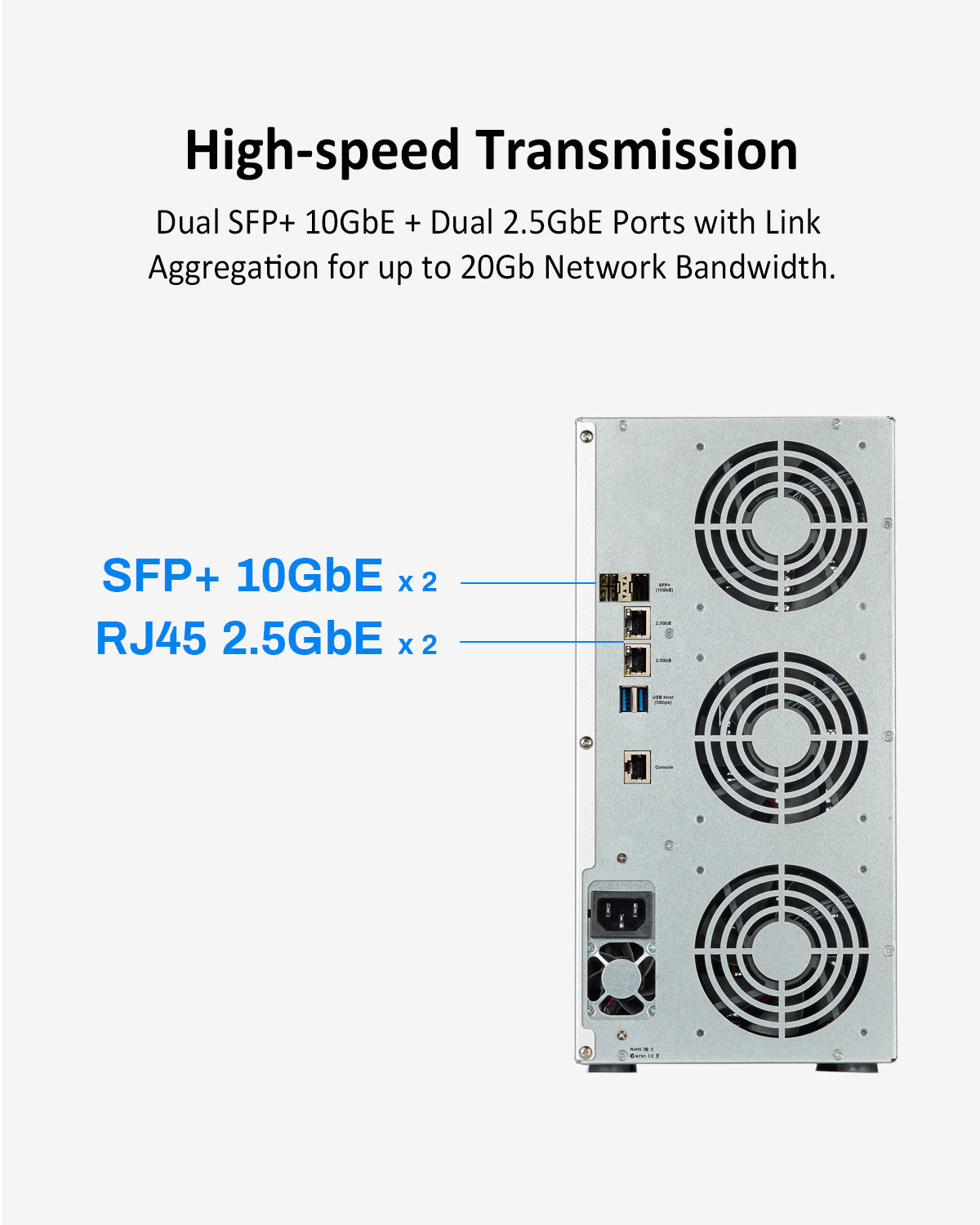 T12-450 12 bahías, 10 Gb, doble SFP+, interfaces 10 GbE y doble puerto 2,5 GbE, almacenamiento NAS