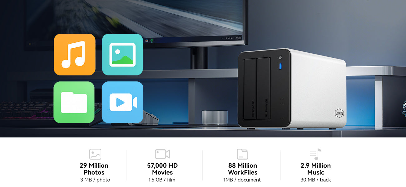 NAS Terramaster F2-425 Plus - 2 Baies, Intel N150 Quad-Core, 8 Go DDR5, 2 Ports 5GbE, 3 Slots M.2